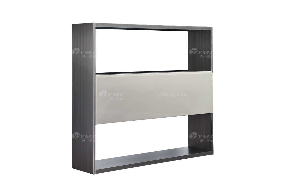 意式极简风格家具时尚创意莫兰迪灰亮光+枪黑金书架置物架