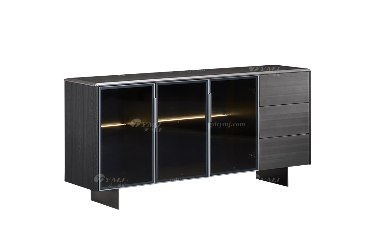 意式极简风格家具时尚91精品久久久久久水蜜桃大宅家用大气拉丝不锈钢五金脚枪黑餐边柜