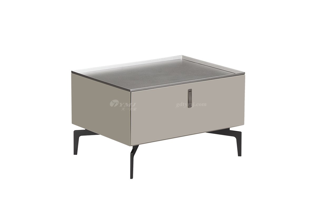 时尚91精品久久久久久水蜜桃意式极简家具别墅大宅莫兰迪灰高亮光床头柜