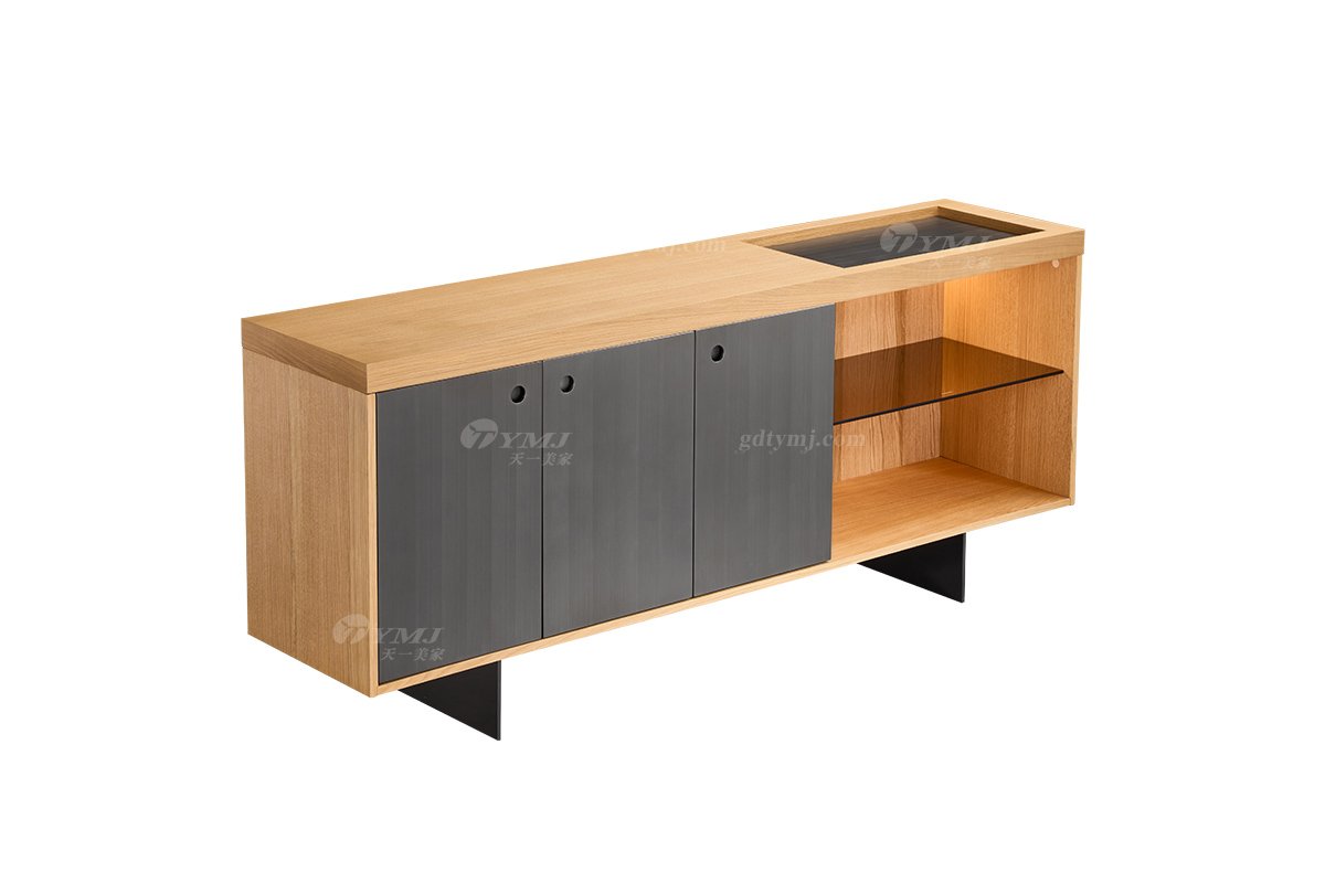 时尚91精品久久久久久水蜜桃意式极简家具大宅家用白橡木色+枪黑拉丝餐边柜