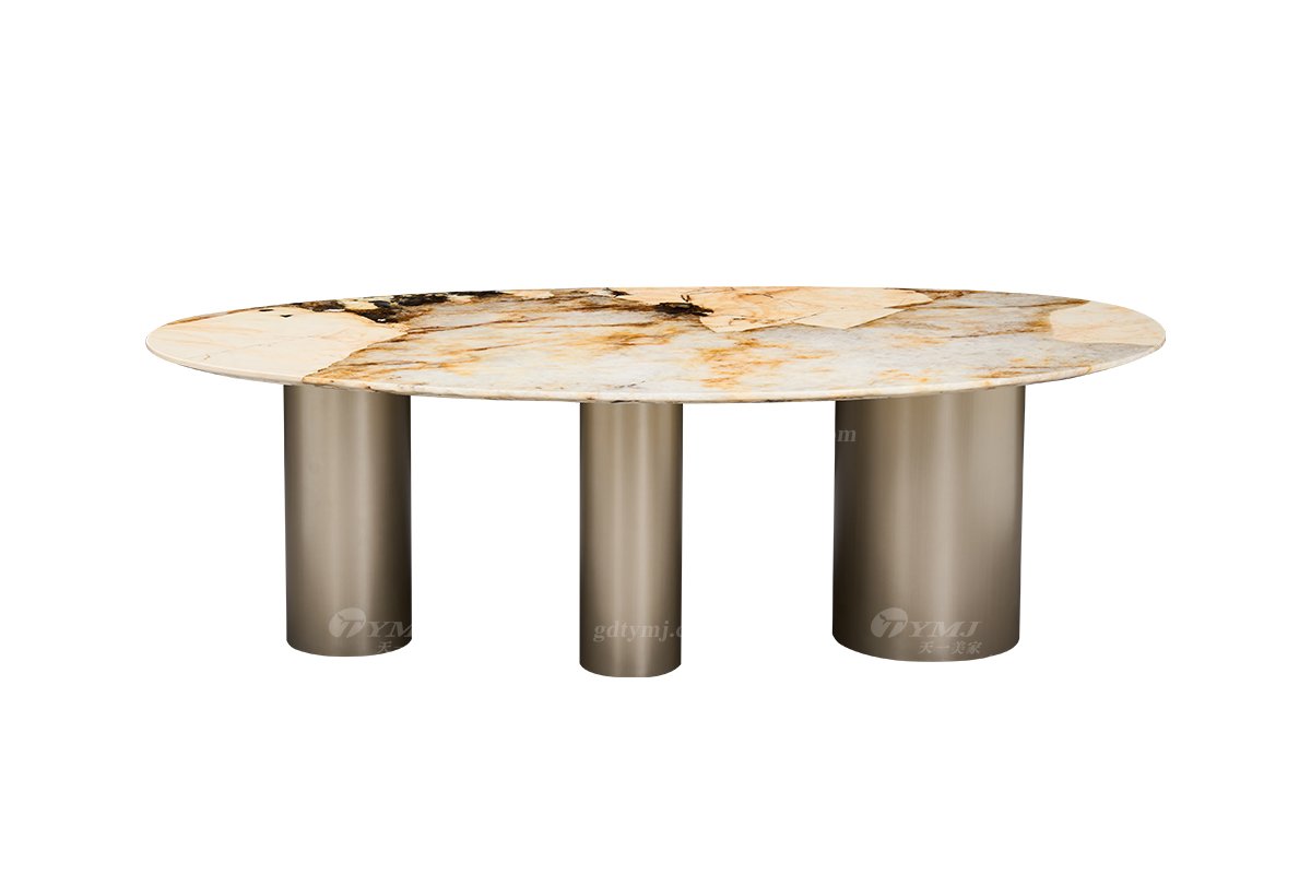 时尚91精品久久久久久水蜜桃意式极简家具别墅大宅家用大气潘多拉奢石+黄古铜拉丝长餐台