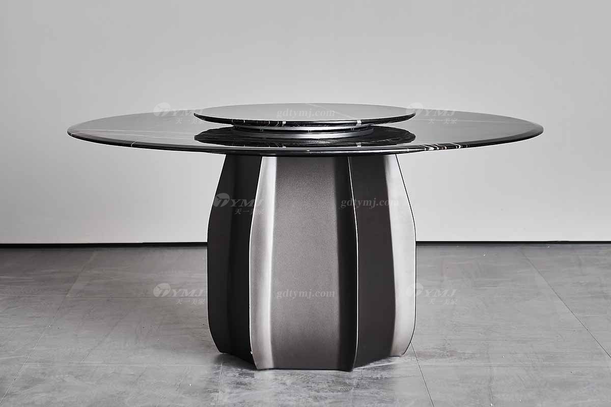  现代简约家具91精品久久久久久水蜜桃别墅会所家用时尚劳伦黑金大理石圆餐桌1913场景