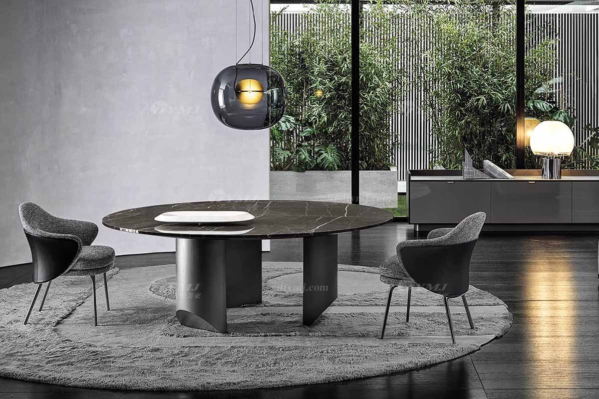  现代简约家具91精品久久久久久水蜜桃别墅会所家用时尚不锈钢五金底+劳伦黑金大理石圆餐台2026-1.5米场景