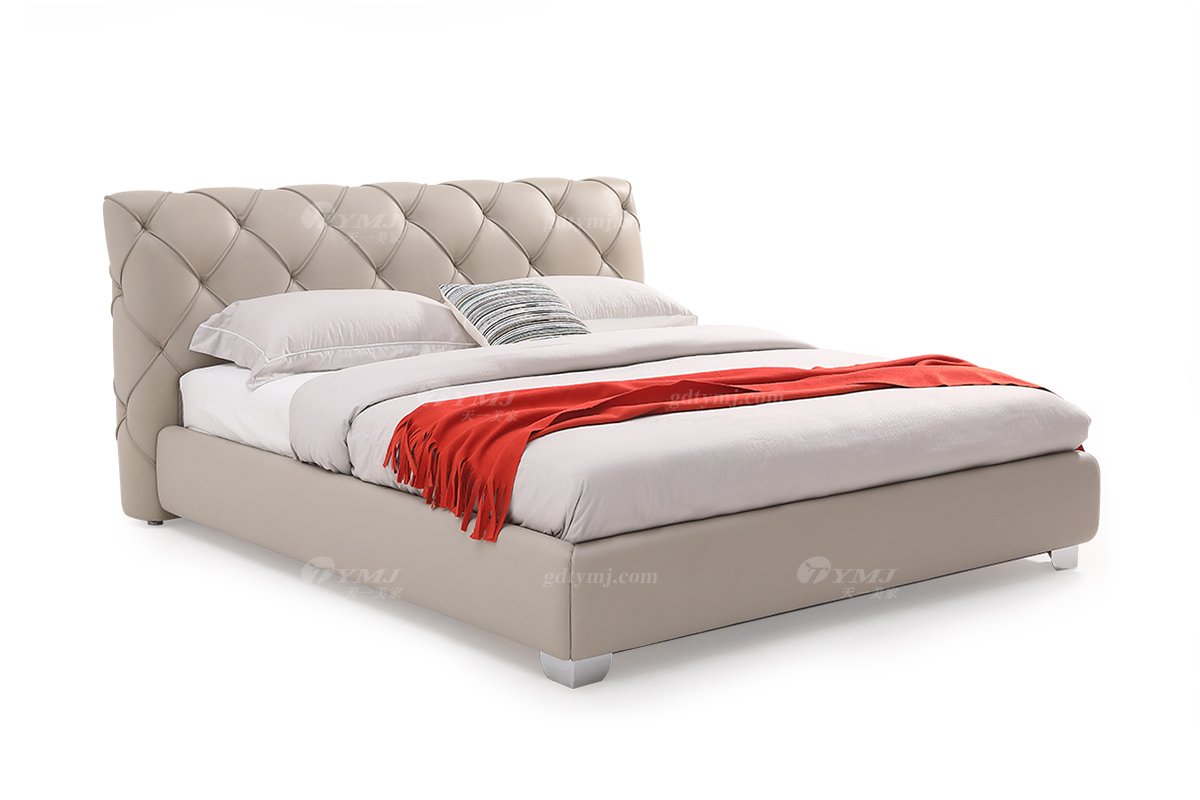  现代简约家具91精品久久久久久水蜜桃别墅会所家用时尚舒适真皮拉扣大床婚床双人床A2172F-1