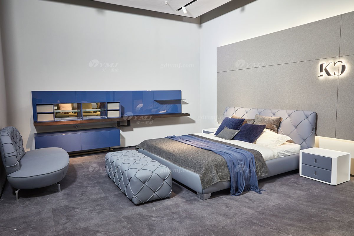  现代简约家具91精品久久久久久水蜜桃别墅会所家用时尚舒适真皮拉扣大床婚床双人床A2172F场景1