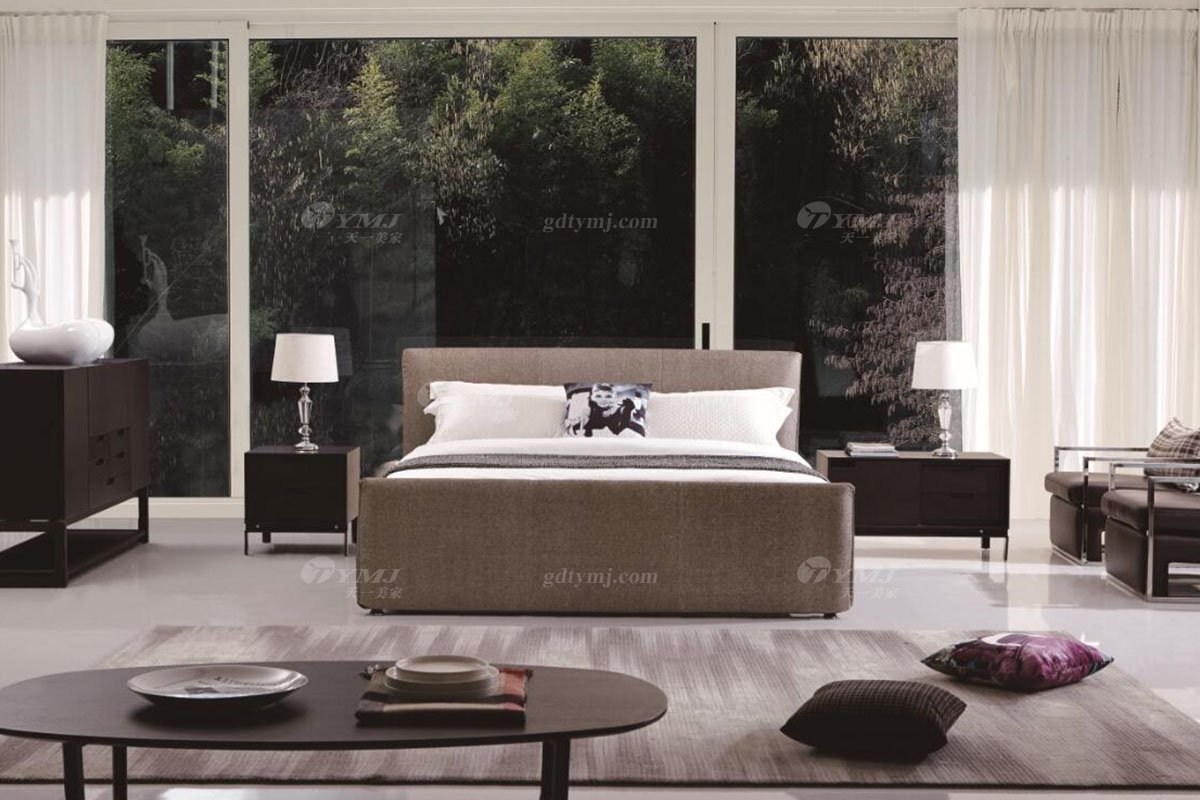  现代简约家具91精品久久久久久水蜜桃别墅会所家用时尚舒适棕色大床婚床双人床A2192场景