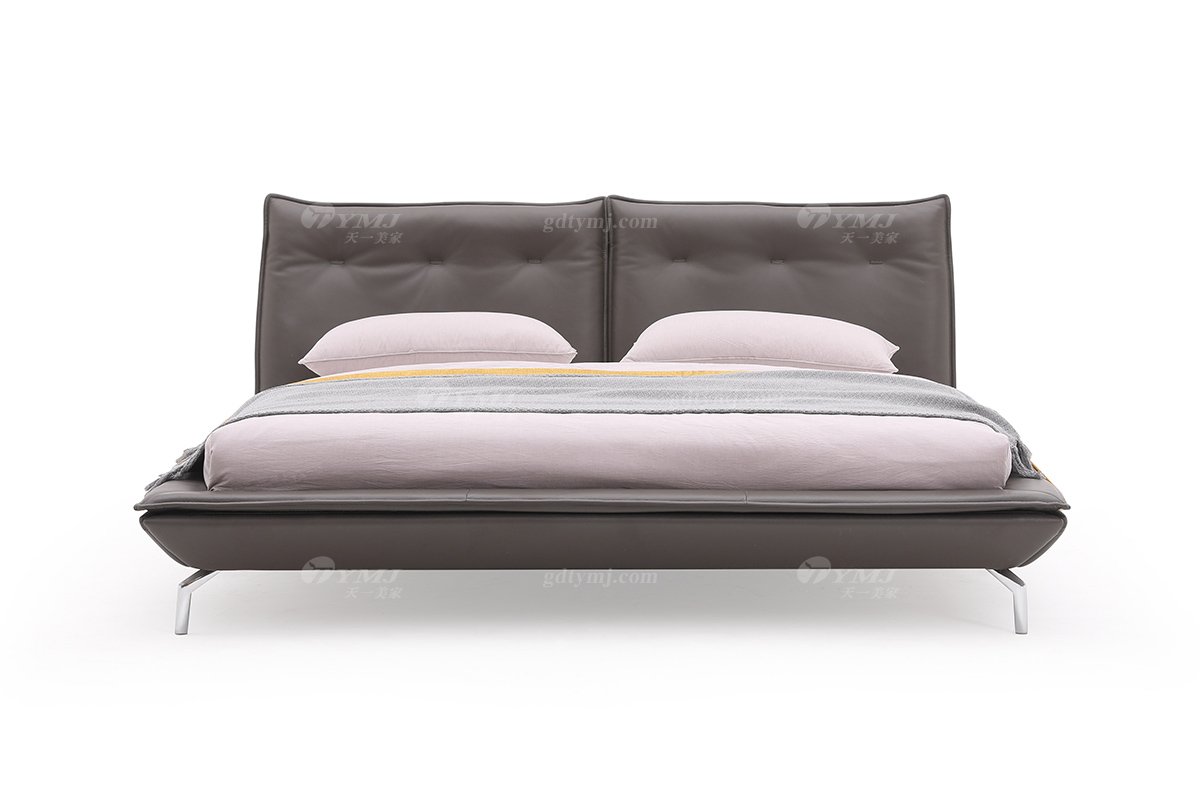  现代简约家具91精品久久久久久水蜜桃别墅会所家用时尚舒适棕色皮艺大床婚床双人床