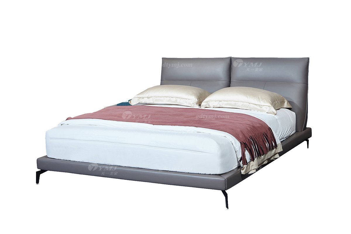  现代简约家具91精品久久久久久水蜜桃别墅会所家用时尚舒适灰色皮艺大床婚床双人床