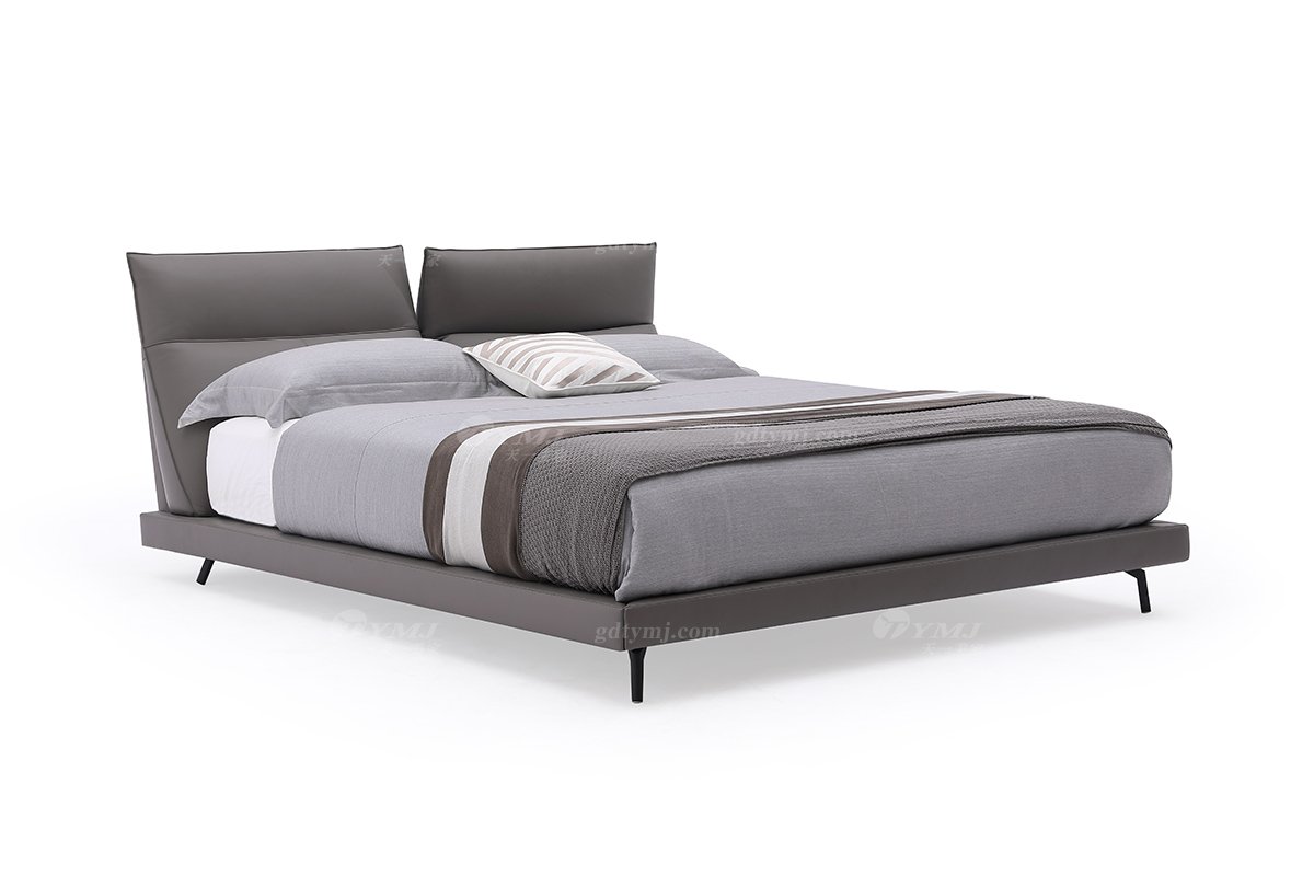  现代简约家具91精品久久久久久水蜜桃别墅会所家用时尚舒适灰色皮艺大床婚床双人床A2262-1
