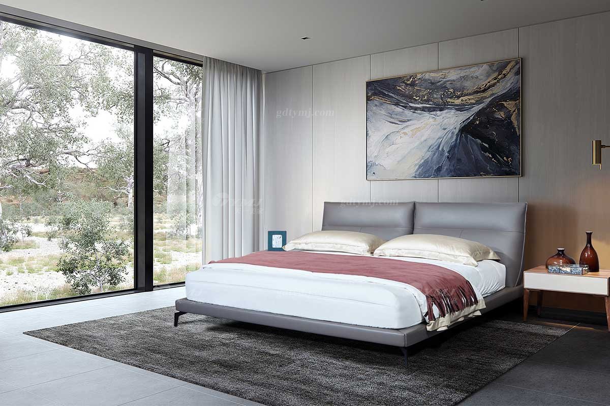  现代简约家具91精品久久久久久水蜜桃别墅会所家用时尚舒适灰色皮艺大床婚床双人床A2262场景