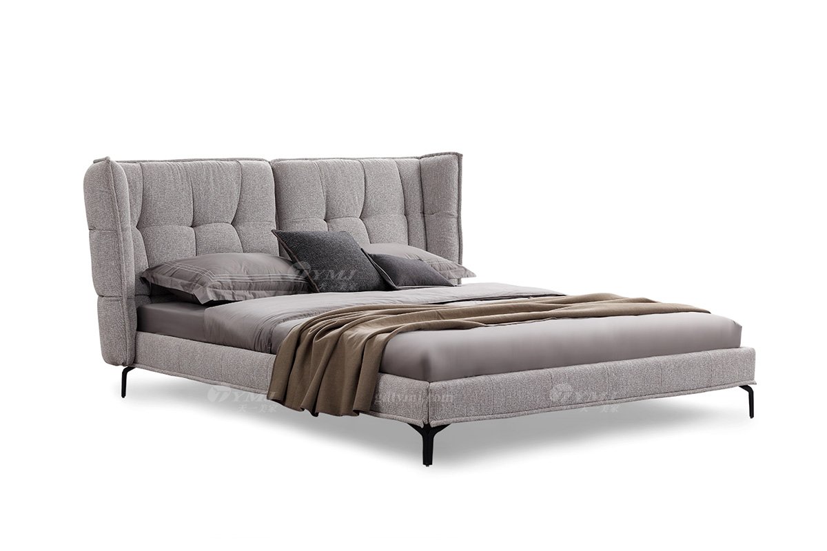  现代简约家具91精品久久久久久水蜜桃别墅会所家用时尚舒适灰色布艺主人房大床婚床双人床