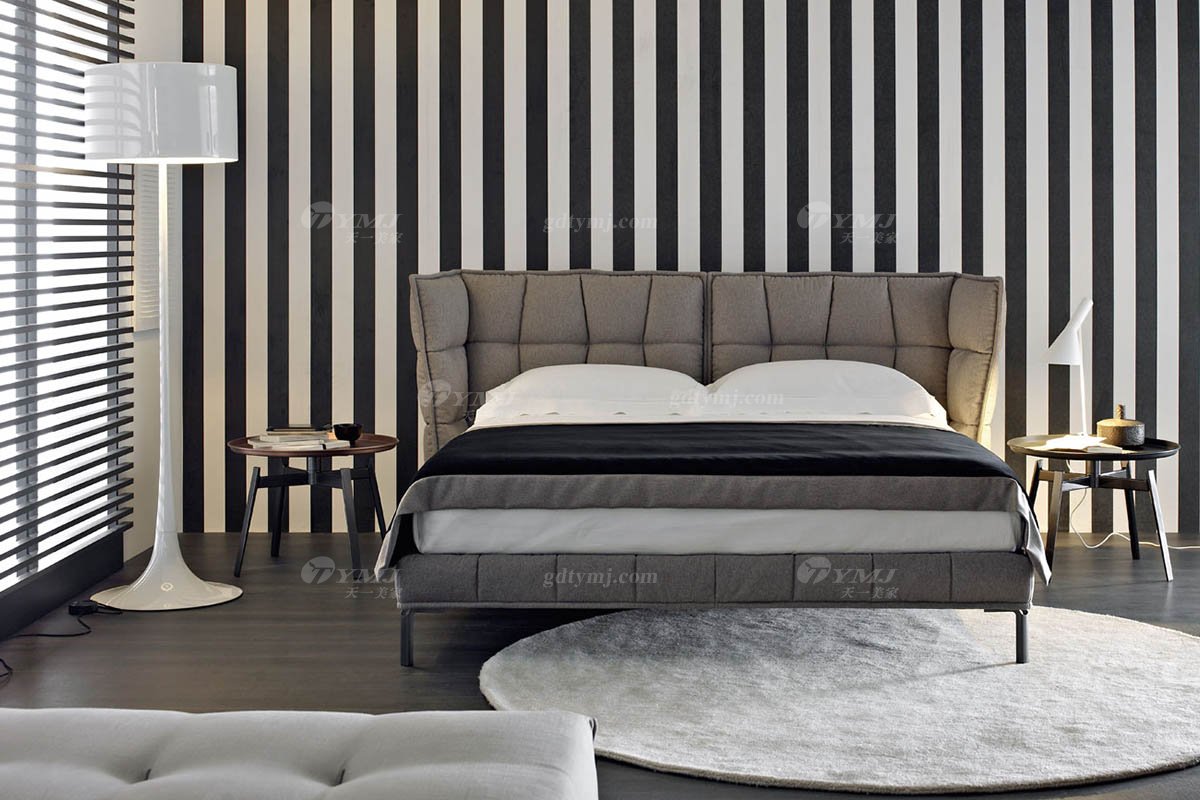  现代简约家具91精品久久久久久水蜜桃别墅会所家用时尚舒适灰色布艺主人房大床婚床双人床A2295B场景