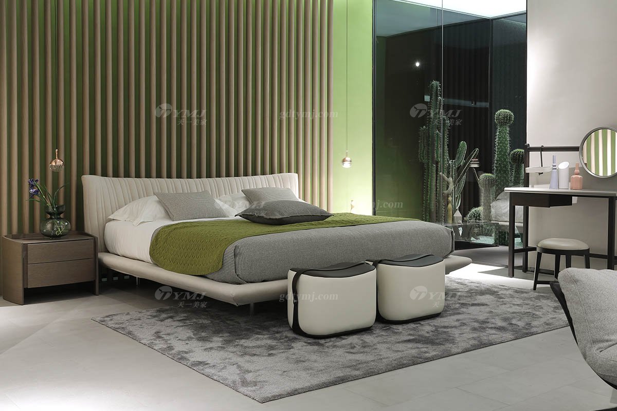  现代简约家具91精品久久久久久水蜜桃别墅会所家用时尚舒适创意灰色布艺悬浮大床婚床双人床A2306场景