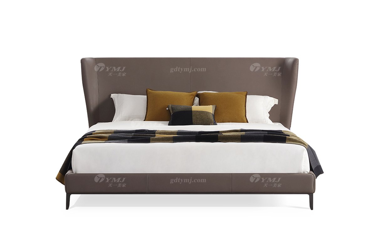  现代简约家具91精品久久久久久水蜜桃别墅会所家用时尚舒适深灰色真皮大床婚床双人床