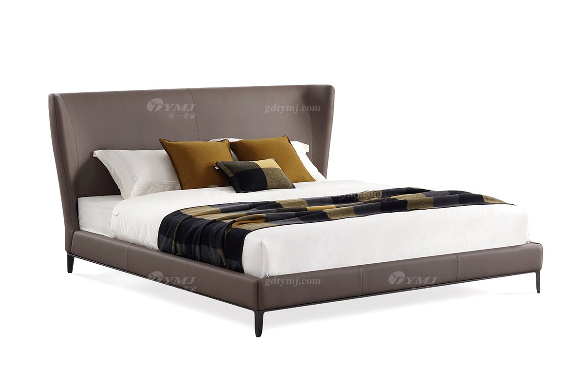  现代简约家具91精品久久久久久水蜜桃别墅会所家用时尚舒适深灰色真皮大床婚床双人床A2312-1