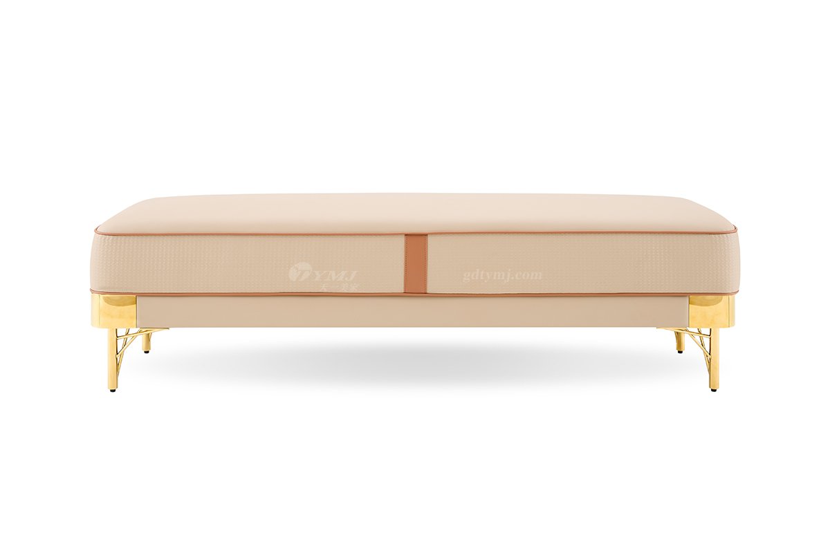 意式亚洲成AV人在线观看片水蜜桃91精品久久久久久水蜜桃别墅会所豪宅家用时尚奢华不锈钢镜面金属米黄色床尾凳